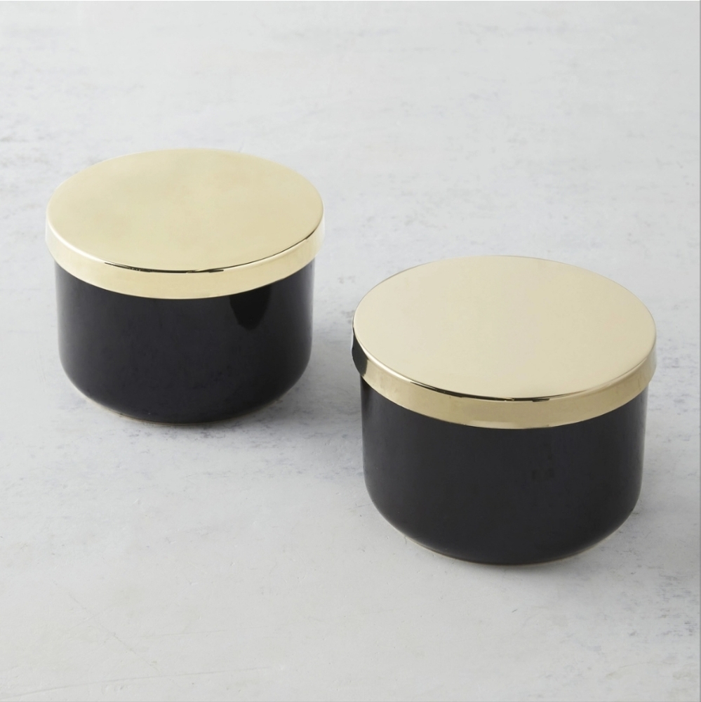 Z Gallerie Black & Gold Ceramic Storage Jars With Lids - Set of 2 - New